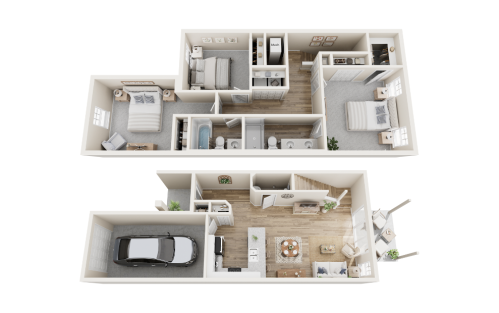 Lucia - 3 bedroom floorplan layout with 2.5 bathrooms and 1438 square feet (3D)